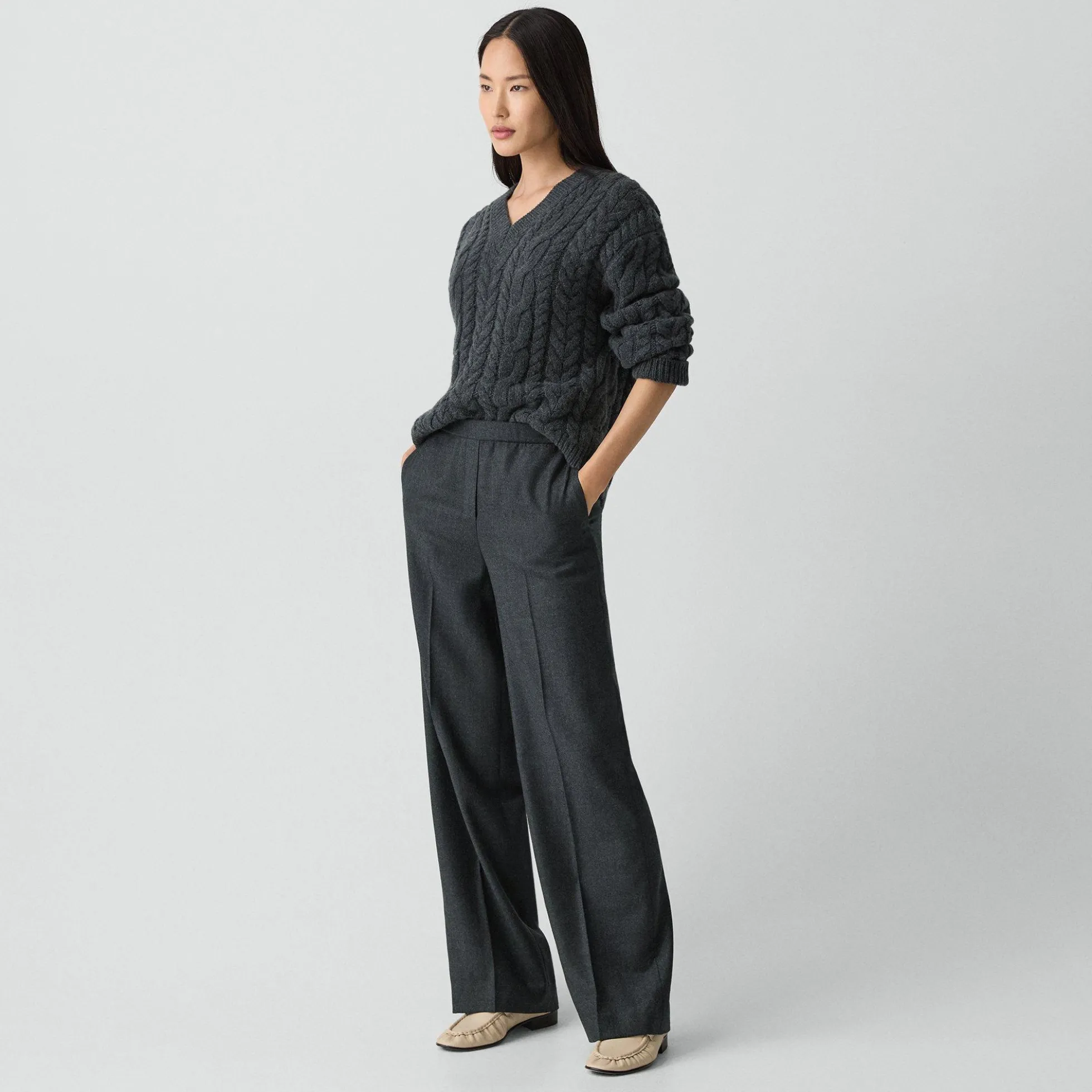 Wide-Leg Pull-On Pant in Sleek Flannel