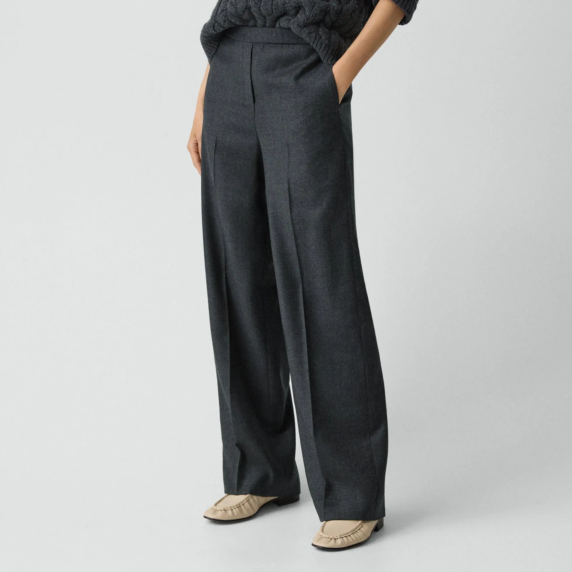 Wide-Leg Pull-On Pant in Sleek Flannel