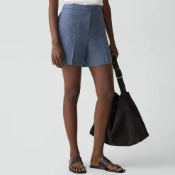 Wide-Leg Pull-On Short in Fluid Linen