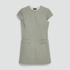 Zip Mini Dress in Wool Gabardine